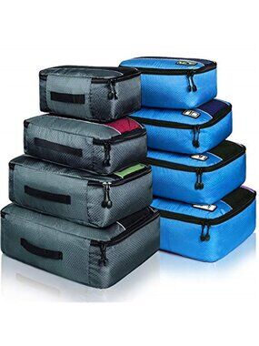8 Set Packing Cubes Travel Organizer Luggage Bags Grey Blue 8PC Nylon Set